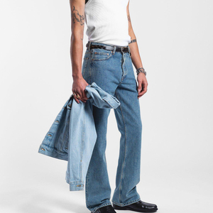 Jeans Retro para Hombre, Corte Bootcut, Desgastados, Azules, Cintura Media-Alta, Ajuste Holgado, Denim Lavado a la Piedra, Fabricación Personalizada - Product Image 2