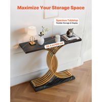 Mesa Consola Moderna Negra de 39 Pulgadas con Patas Metálicas, Rectangular Estrecha, con Detalles en Madera, Fácil de Montar, para Recibidor, Dormitorio, Sala de Estar, Mueble para el Hogar