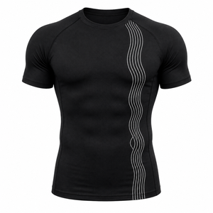 Custom Men's Compression T-Shirt Breathable Quick Dry Gym Running Fitness Base <b>Layer</b> Athletic O-Neck Color Blocked Low Price OEM - Product Image 1