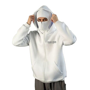 Hoodie cagoule intégrale zippée, noir et blanc, en polaire épaisse, style Techwear Streetwear - Product Image 2