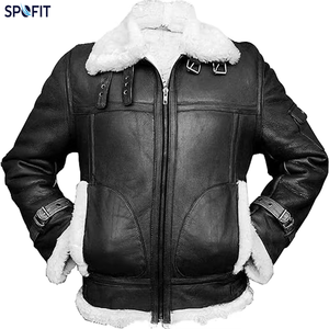 Custom <b>Men's</b> <b>Shearling</b> Leather <b>Jacket</b> Winter Warm Fur Lined Aviator Biker <b>Jacket</b> Genuine Leather Outerwear OEM Private Label <b>Man</b> - Product Image 1