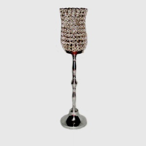 Support de bougie en métal nickelé argenté de luxe, avec globe en cristal, fait main, avec boules perlées, pour mariage ou événementiel. - Product Image 5