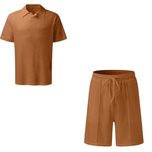 Polos de manga corta con cremallera informal de verano 2025 para hombre, conjuntos cortos de tela de gofres para otoño para chándal - Product Image 3