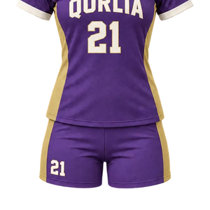 Ensemble d'uniformes de football personnalisés pour femmes, maillot sublimé à col en V, short assorti anti-humidité et écologique, rayures incurvées - Product Image 5