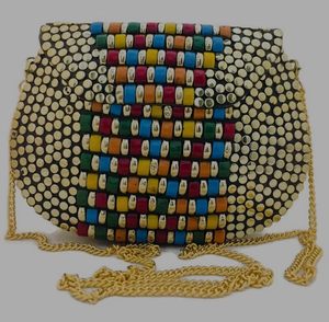 Bolso de Mano Tipo Clutch para Mujer, Hecho a Mano, con Cadena Dorada, Cuentas de Resina, Interior de Cuero Rexene, Elegante Bolso Bandolera para Fiesta - Product Image 2