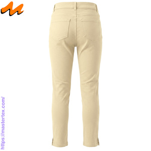 Pantalon décontracté pour femme, coupe régulière, cinq poches, ourlet fendu, tissu respirant, été-printemps, coton élasthanne 6,64 oz - Product Image 3