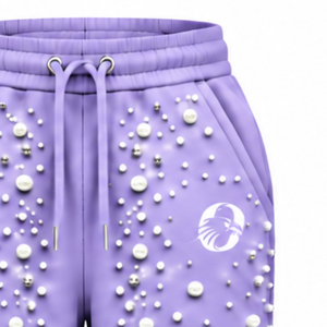 Lavender Pearl Beaded <b>Jogger</b> Pants <b>Women</b> Luxury Embellished Drawstring Sweatpants Casual Streetwear <b>Fleece</b> Trousers With Pockets - Product Image 5