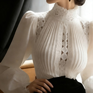 เสื้อเบลาส์แขนยาวคอสูงสีขาวสำหรับผู้หญิง ดีไซน์ระบายสวยหรู สไตล์ลำลอง เหมาะสำหรับใส่ทำงานหรือเดท  ลดราคาพิเศษบน Temu - Product Image 1