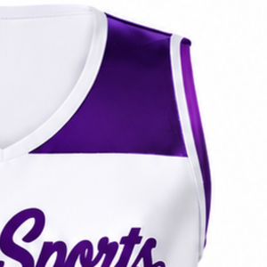 Maillot de cheerleading sans manches sublimé blanc et violet, tenue de sport athlétique pour l'entraînement et la compétition - Product Image 3