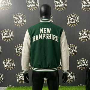 New Hampshire High Quality Varsity <b>Jacket</b> <b>Men's</b> Green <b>White</b> Leather Sleeve Embroidered Letterman Bomber Winter Casual Wear - Product Image 3