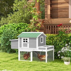 Pollaio in Legno da Esterno per Giardino con Aiuola Rialzata, Area di Recinzione e Nido - Grigio - Product Image 2