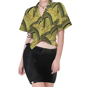 Hot Wholesale <b>Women's</b> <b>Hawaiian</b> Crop Top Short Sleeve Loose Fit Woven Slub Cotton <b>Shirt</b> - Product Image 6