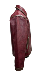 Chaqueta de piel de cocodrilo marrón oscuro para hombre prendas de vestir exteriores de cuero genuino vintage de lujo con cierre de cremallera personalizado OEM ODM - Product Image 6