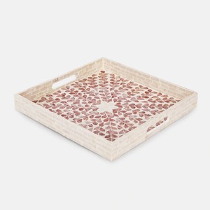 Bandeja rectangular de servir con incrustaciones de nácar rosa, bandeja decorativa hecha a mano con mosaico para presentar café, desayuno, comida y almacenamiento. - Product Image 5