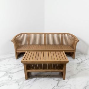 Modern Solid Teak Wood Patio <b>Bench</b> Fluted Slat Curved Outdoor Garden Seating Villa Resort Backyard Contract Furniture Supply - Product Image 2