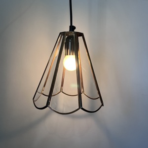 Industrial Geometric Pendant <b>Light</b> Metal <b>Cage</b> Glass Shade Bulb Tapper Shape Black Color Hanging LED Living Room Fixture White - Product Image 4