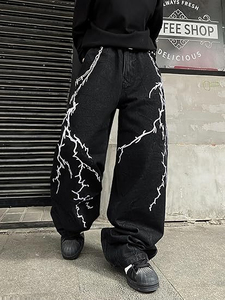 Men’s Hip Hop Embroidered Baggy Jeans – Loose Fit Black Denim <b>Pants</b>, Streetwear Wide Leg Trousers for Men - Product Image 6