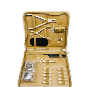 Kit d'outils professionnels marron pour extensions capillaires avec perles, pinces, outils de séparation en boucle, et pinces de pose et de retrait pour extensions de cheveux naturels - Product Image 4