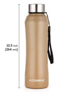 Bouteille d'eau isotherme en acier inoxydable de qualité supérieure, beige, avec poignée en cordon - Product Image 5