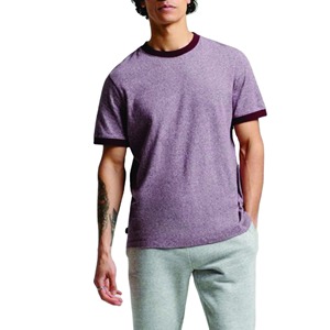 T-shirt à manches courtes pour homme avec bordure foncée, coupe classique, jersey décontracté en coton, col rond, couleur unie - Product Image 2