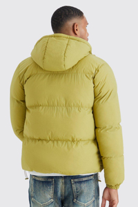 Men's Puffer Jacket Winter Casual Windproof Thick Polyester Filling Regular Fit Solid Color <b>Covered</b> <b>Button</b> Closure Patchwork - Product Image 5