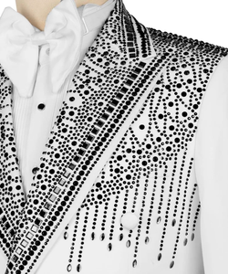 Blazer de smoking blanc pour homme orné de strass – Veste de costume de créateur à revers châle pour mariage et soirée - Product Image 4