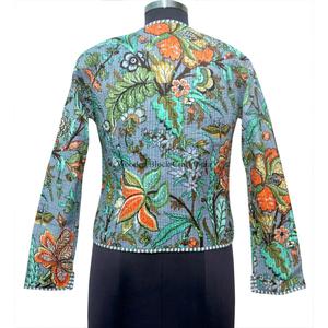 High Quality Breathable Eco-Friendly Knitted Floral Block Printed Cotton <b>Quilted</b> Autumn Winter Women's Short <b>Jacket</b> Button Front - Product Image 5