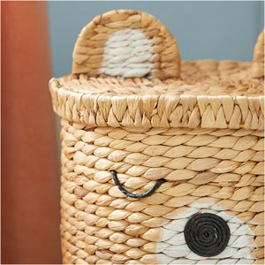 Handmade Water Hyacinth Bear <b>Storage</b> <b>Basket</b> with Lid Kids <b>Toy</b> Organizer Woven Nursery Laundry <b>Basket</b> Home Decor - Product Image 3