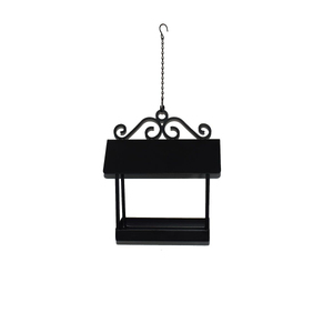 Comedero para pájaros colgante de metal vintage con techo cónico y diseño de percha para uso en jardín exterior, resistente al óxido, forma redonda - Product Image 2