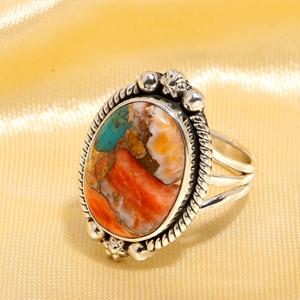 Spiny Oyster Copper Turquoise <b>Boho</b> <b>Ring</b> Handmade Fine Gemstone Jewelry for Women for Anniversary Wedding or Party Gifts - Product Image 2