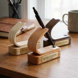 Porte-stylos en bois, organisateur de bureau, type minimaliste, support de rangement en bois à un seul niveau pour usage de bureau - Product Image 6