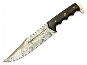 Couteau de cuisine utilitaire artisanal en acier Damas avec manche en bois foncé, outil de préparation - Product Image 4