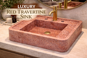 Red Travertine Stone Modern Eco-Friendly Handmade Bathroom Sink and <b>Basin</b> for Hotel and Home Decor - Product Image 2