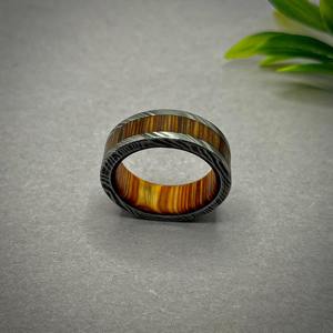 Damascus <b>Ring</b> Whiskey Barrel Wood Wedding Band <b>Men</b> Whiskey Barrel Wood Wedding Band <b>Ring</b> for Husband Anniversary Gift - Product Image 4