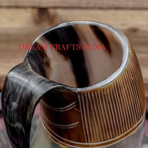 Chope de bière authentique de grande taille 700ml en corne de boeuf sculptée à la main couleur naturelle chopes à bière PP matériel de qualité alimentaire Drinkware Back Sch - Product Image 3