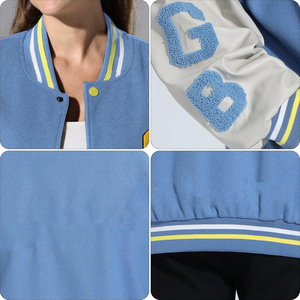 Breathable Women's Custom Woolen Embroidery <b>Winter</b> Fleece <b>Quilted</b> Printed Jacket Cotton Shell Letterman Varsity Jacket - Product Image 5