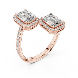 Anillo de Boda de Oro Rosa de 14K con Diamante Cultivado en Laboratorio, Corte Redondo y Esmeralda, para Mujer |   Diamante Cultivado Nuevo - Product Image 4