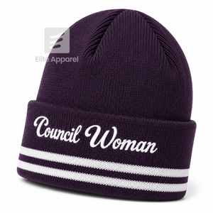 Bonnet en tricot pour femme NCNW Negro, violet et blanc, style décontracté, logo brodé avec rayures pour femme - Product Image 2