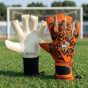 Gants de gardien de but de football personnalisés blancs et orange, paume plate de 4 mm, gants de gardien de but en latex embossé - Product Image 2
