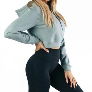 Custom Design Women's Cropped <b>Zip</b>-Up Fleece Breathable Spandex Long Sleeve Casual Streetwear Autumn Hoodie Sweatshirt - Product Image 3