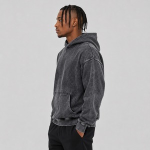 Sweat à capuche pour homme de qualité supérieure, délavé à l'acide, en coton doux, manches longues, couleur unie, hiver, logo personnalisé, vente en gros, coupe classique - Product Image 6