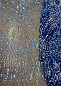 Tissu de luxe bleu brodé à la main avec strass 3D et paillettes pour robe de soirée haute couture, robe de mariée, robe de bal, confection sur mesure - Product Image 4