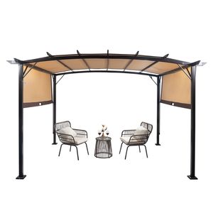 Pergola Gazebo Pieghevole in Alluminio Marrone Scuro 350x280x230.5cm con Tetto Curvo e Telo Parasole Marrone Regolabile - Product Image 2