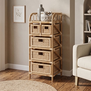 Rack 3 + 2 Drawer Subaliu Natural Rattan Woven <b>Storage</b> Organizers Premium Handcrafted Cabinets Bedroom <b>Chest</b> Office Furniture - Product Image 2