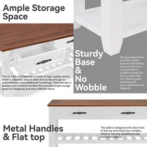 Retro Design Pine Solid Wood Console <b>Table</b> with Open Shelves and Legs for Living Room <b>Decor</b> - Product Image 5