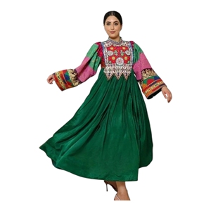 Robe longue traditionnelle afghane pour femme, style vintage, broderie à la main, avec encolure antique, robe de fête et de mariage afghane Kuchi, 2026 - Product Image 1
