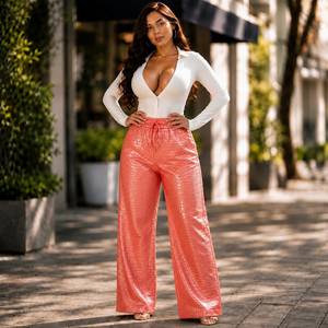 Pantalon en cuir gaufré effet crocodile pour femme, pantalon large bordeaux imprimé croco, pantalon en cuir gaufré taille haute, pantalon pour femme - Product Image 4