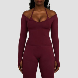 Haut de yoga pour femme haute intensité, séchage rapide, compression, sans manches, tricoté en Spandex/Coton, extensible dans les quatre sens, avec trou pour le pouce - Product Image 1