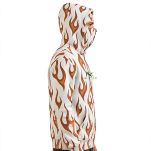NEXTEX Unisex Flame Print Zip Up Hoodie White Brown Ninja <b>Face</b> <b>Mask</b> Hooded - Product Image 4