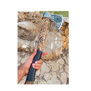 Hacha Estilo Vikingo Hecha a Mano de Grado Industrial, Hoja Forjada de Acero con Borde Barbudo, Mango de Madera, para Acampar al Aire Libre, con Funda de Cuero - Product Image 2